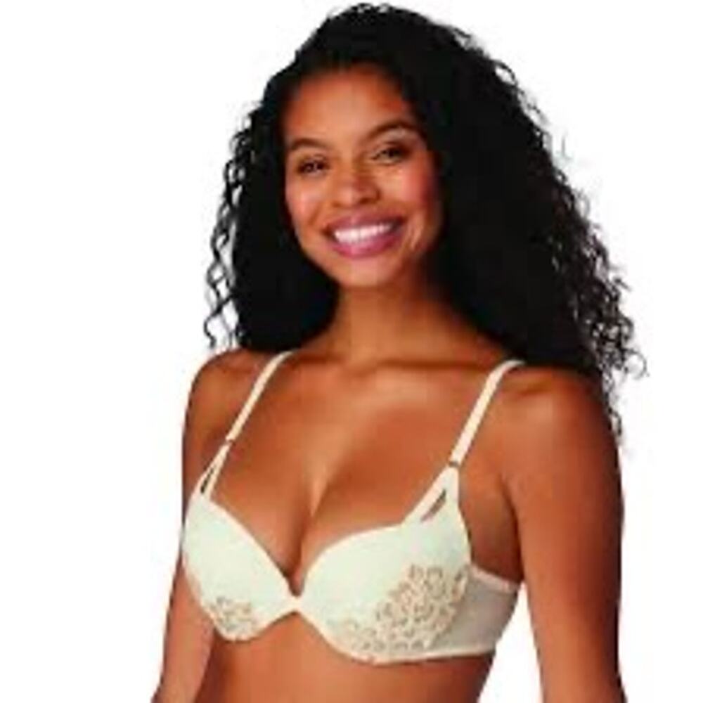 Maidenform Love the Lift Push Up Lace Demi Bra White Rose Gold 34C Feminine - Picture 2 of 7
